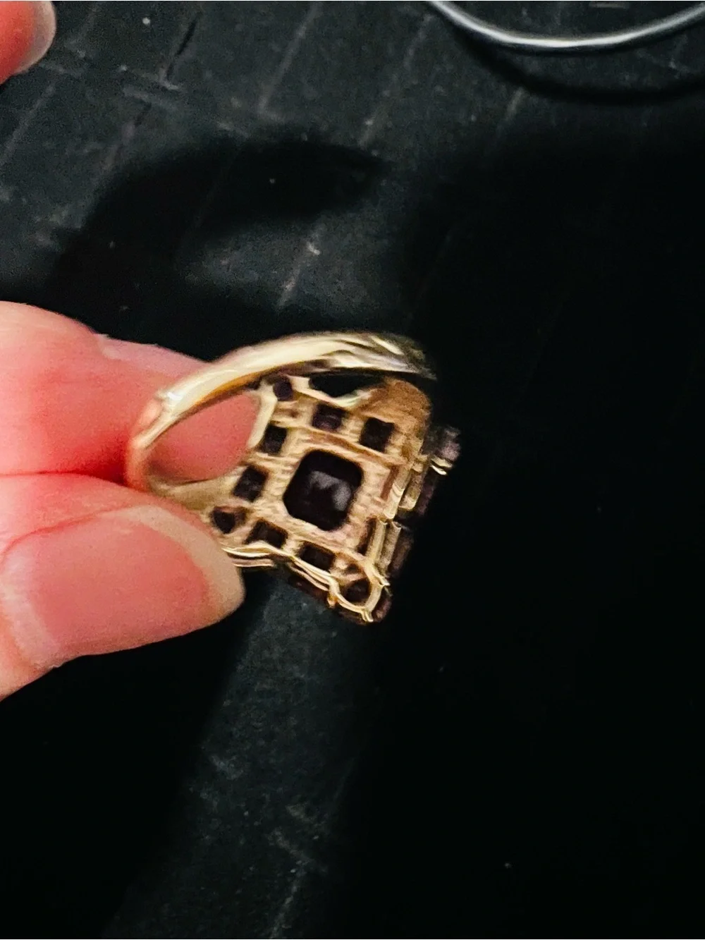Vintage STS 10K Gold Garnet & Pink Tourmaline Statement Ring – Size 7 – 5.64g